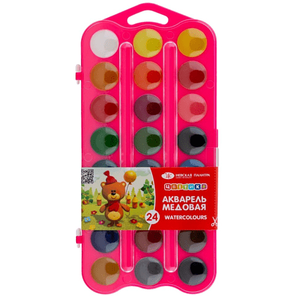 Краски акварельные "Цветик", 24 цвета, розовый