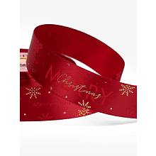 Лента атласная декоративная "Merry Christmas", 25 мм, 23±1 м, красный, золотой