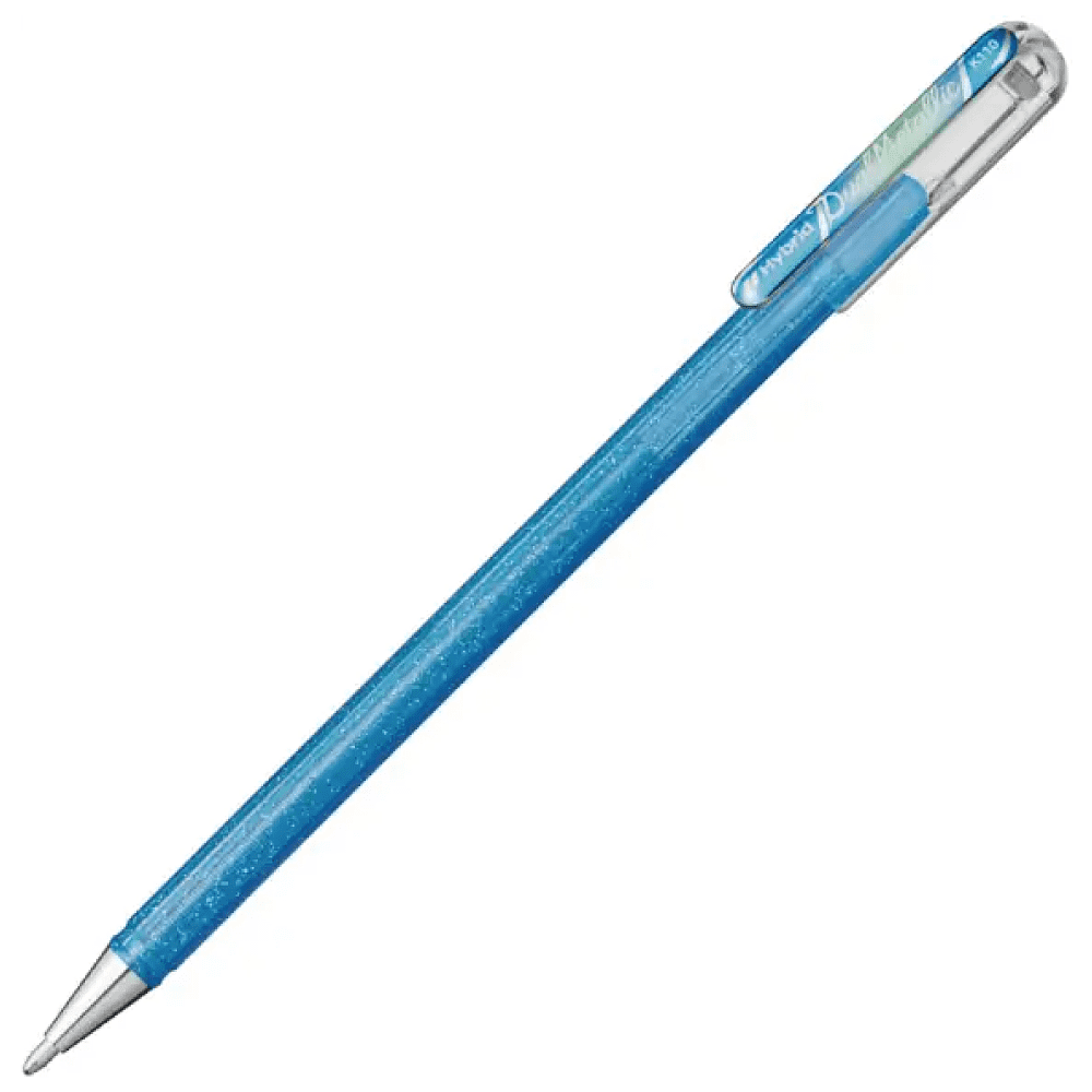 Ручка гелевая "Dual Metallic", 1.0 мм, серо-синий+металлик, синий+серебро