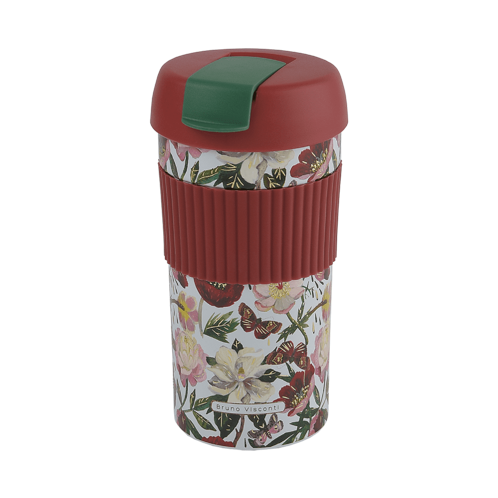 Кружка термическая "Flora. Пионы", металл, 500 мл, белый, красный