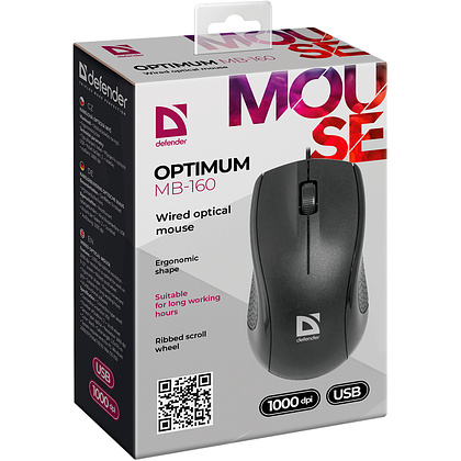 Мышь Defender Optimum MB-160, проводная, 1000 dpi, 3 кнопки, черный - 4