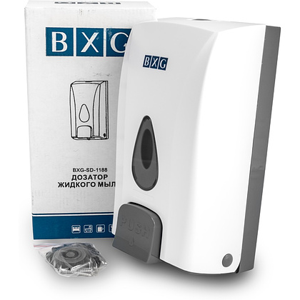 Диспенсер для жидкого мыла BXG "SD-1188", 1 л, ручной, пластик, белый - 3