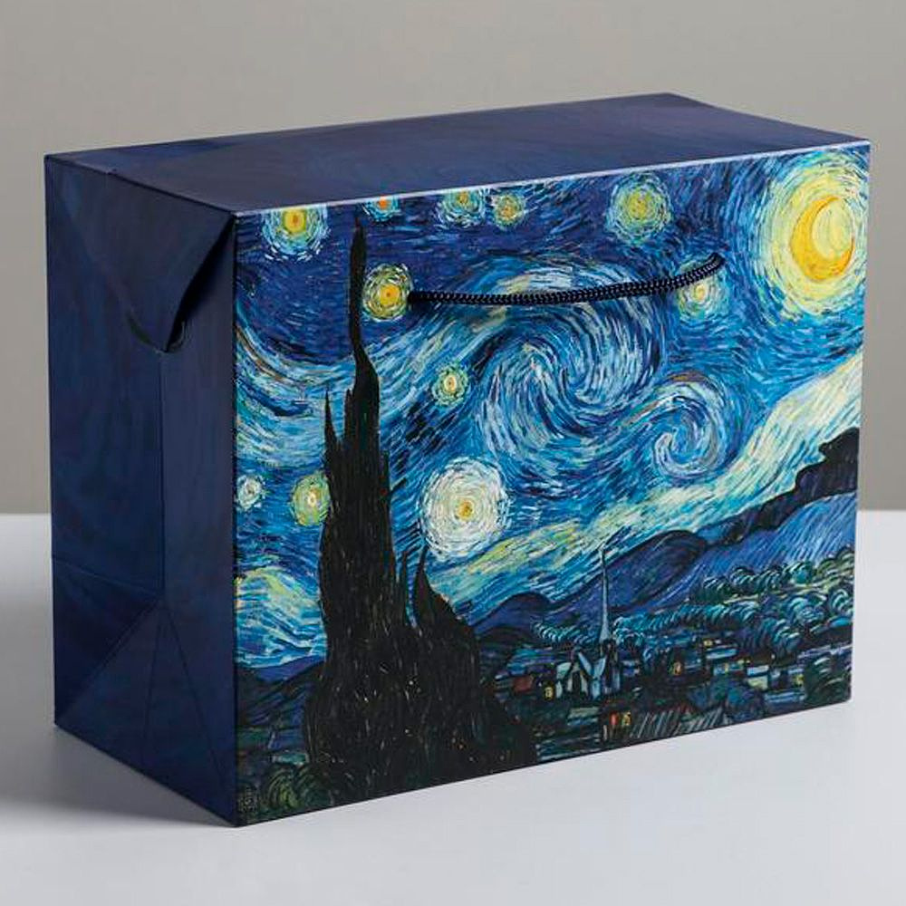 Коробка-пакет подарочная "Ван Гог", 23x18x11 см, синий