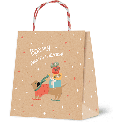 Пакет бумажный подарочный "Christmas Kraft", 16*18*8 см, ассорти - 2