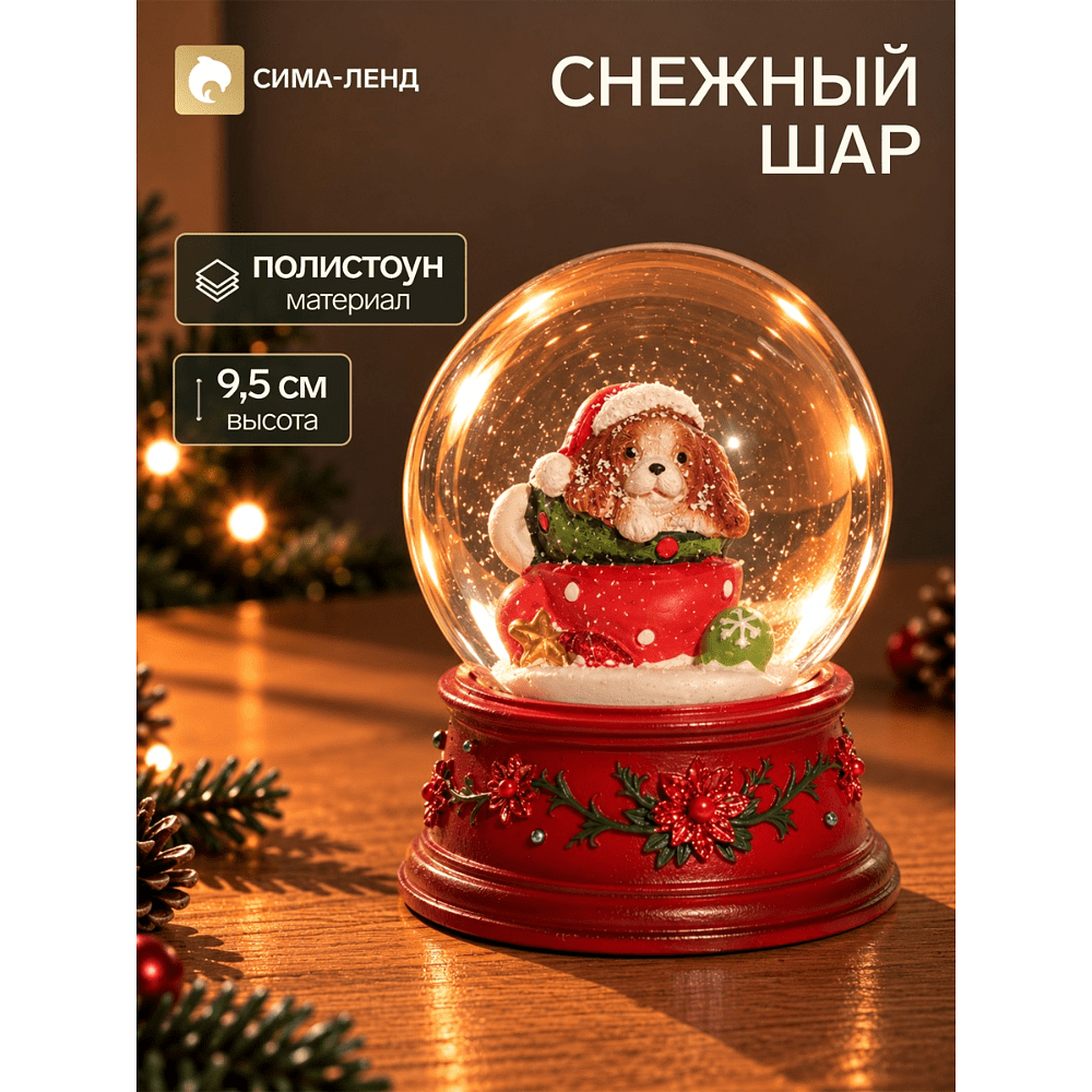 Сувенир новогодний "Водяной шар. "Щеночек в новогоднем носке" - 2