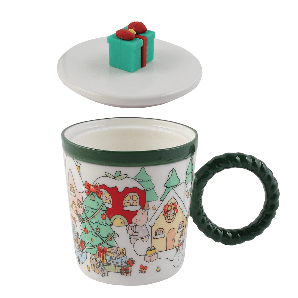 Кружка керамическая "Новогодние истории", 420 мл, с крышкой, ассорти - 4