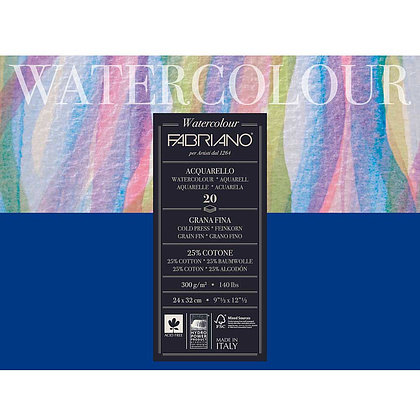 Блок-склейка бумаги для акварели "Watercolour", 24x32 см, 300 г/м2, 20 листов