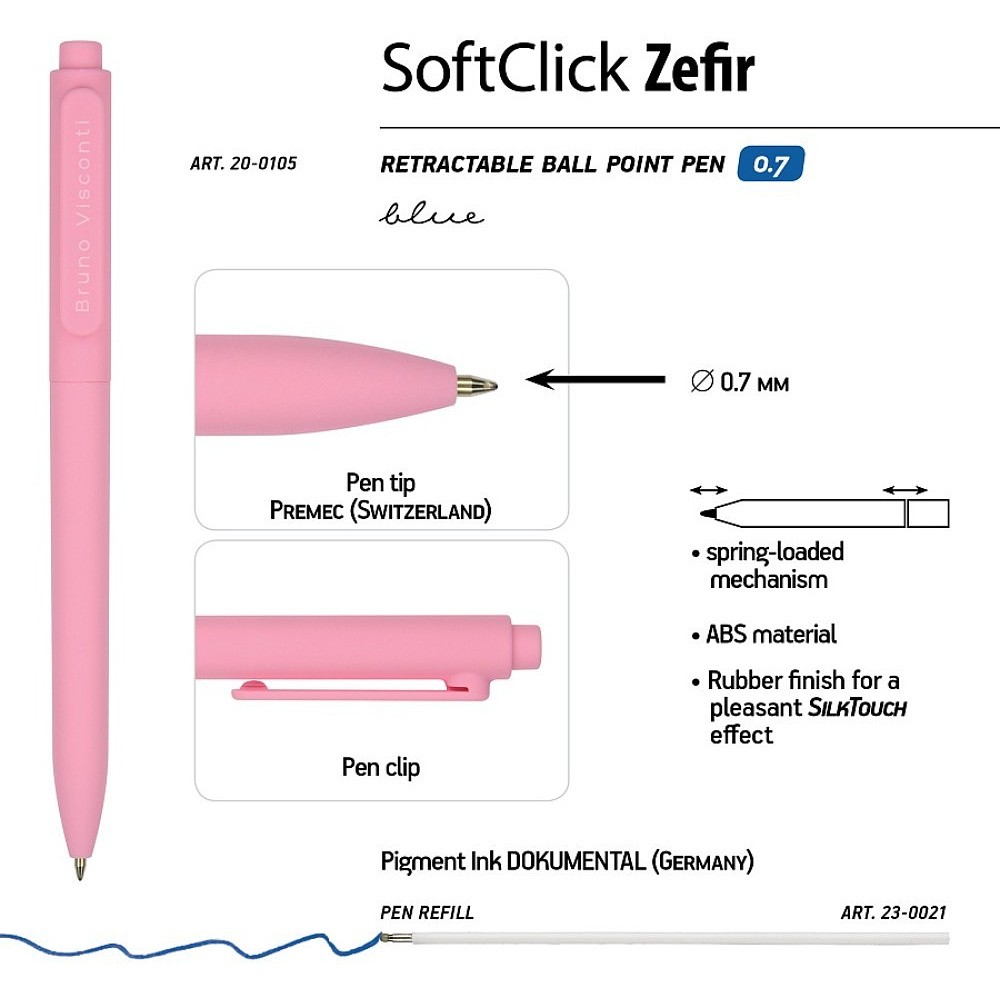 Ручка шариковая автоматическая "SoftClick. Zefir", 0,7 мм, пластик, ассорти, стерж. синий - 3