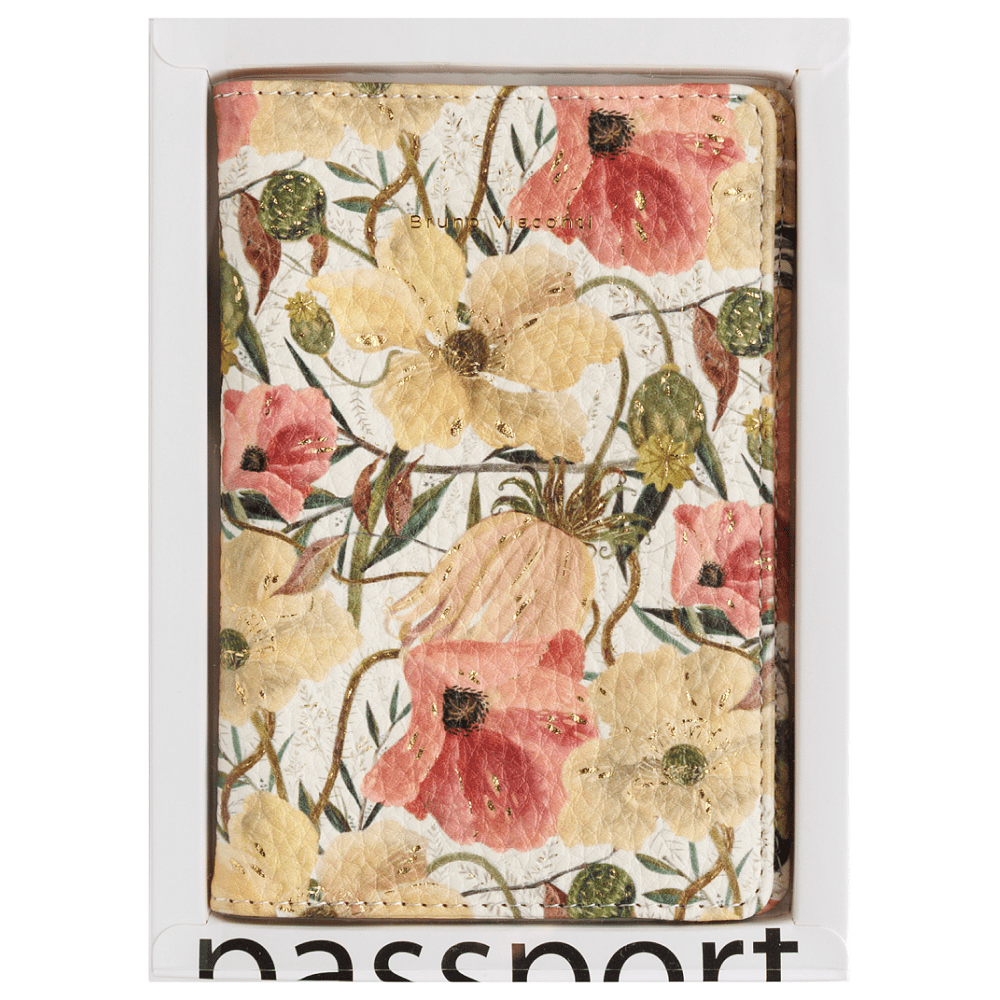 Обложка для паспорта "Flora. Цветочная страсть", кожзам., белый, желтый