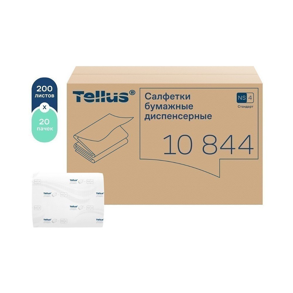 Салфетки Tellus Стандарт NS4, для диспенсера, 200 листов, 2 слоя, белый - 4