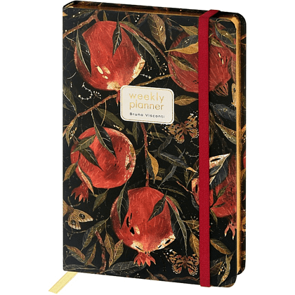 Еженедельник недатированный "Flora. Гранат", А5, 144 страниц, линованный, черный, красный