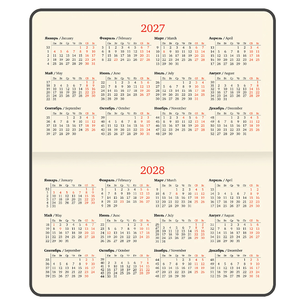 Еженедельник датированный "Augustus" на 2027 год, А6, 128 страницы, линейка - 6