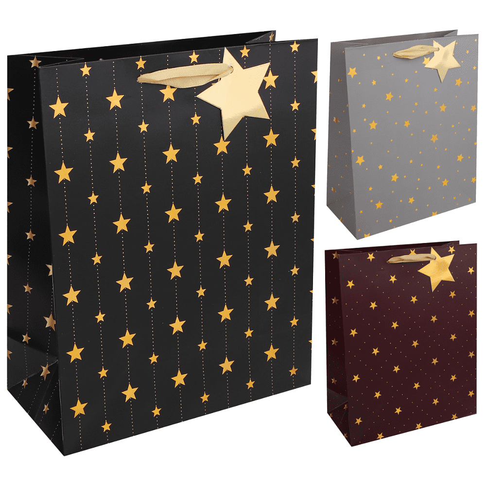 Пакет бумажный подарочный "Звёзды", 26х32х12 см, ассорти