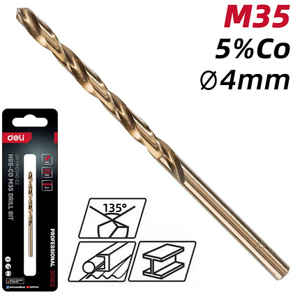 Сверло по металлу Deli RS EDH-MHZ040-E2, 4.0 мм, DIN 338, HSCo 5% - 2 Сверло по металлу Deli RS EDH-MHZ040-E2, 4.0 мм, DIN 338, HSCo 5% - 2