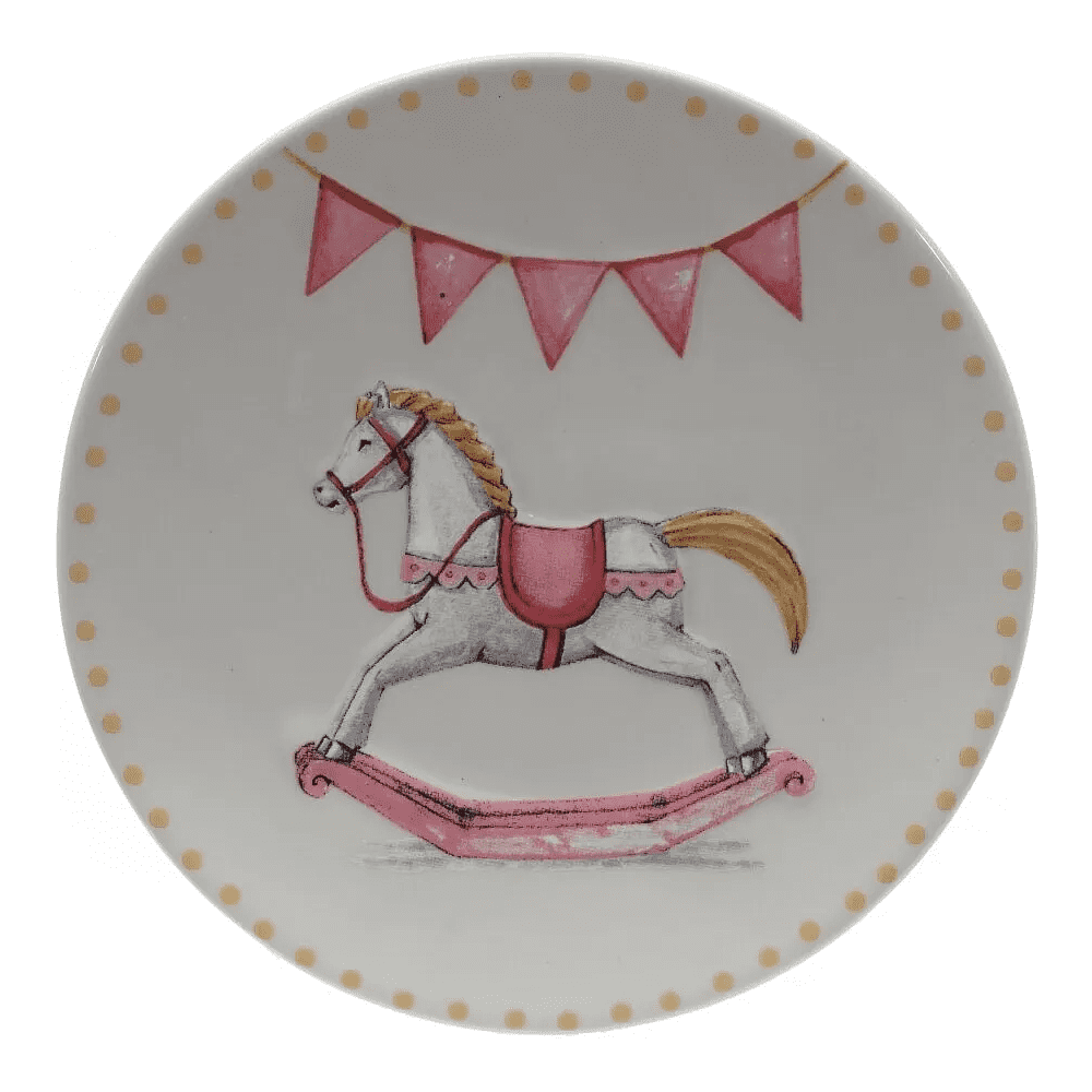 Тарелка керамическая "Лошадка", 20 см, белый, розовый