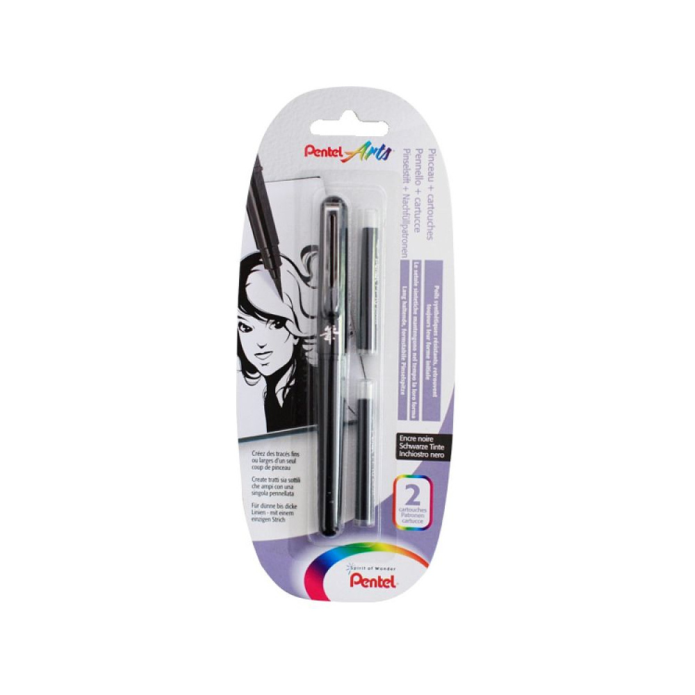 Кисть-ручка "Pocket Brush XGFKP" +2 картриджа, черный, блистер