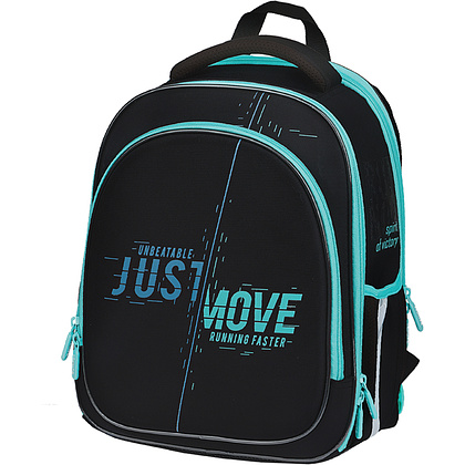 Рюкзак школьный "Just move", черный, бирюзовый