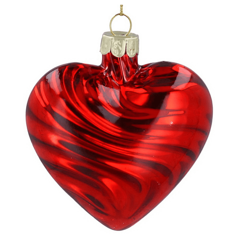 Украшение елочное "Сердце с завитками",  8 см, стекло, красный
