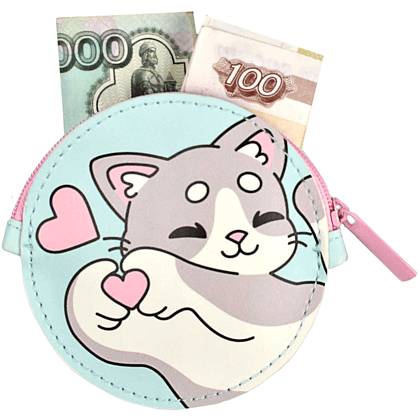 Кошелек "Влюбленный котик", голубой, серый - 3