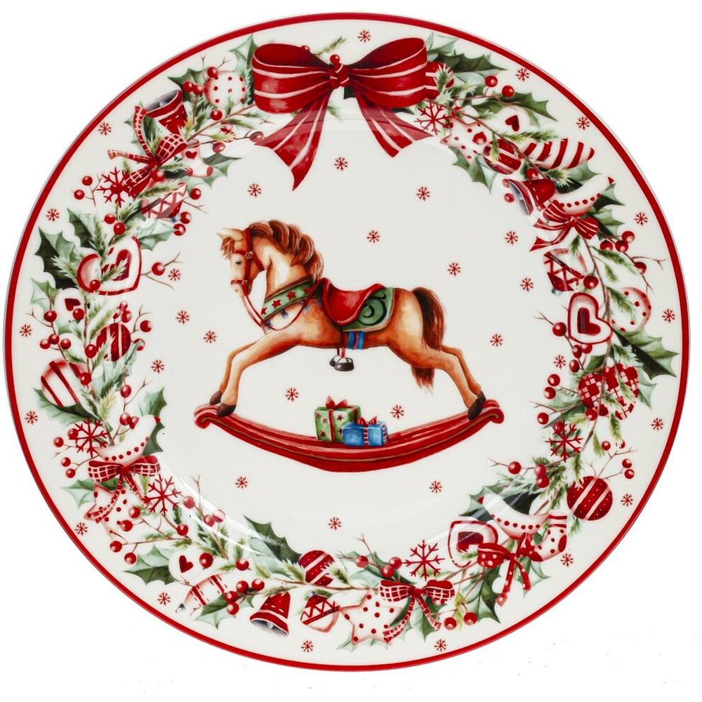Тарелка фарфоровая "Рождество", 26,5 см, белый, красный