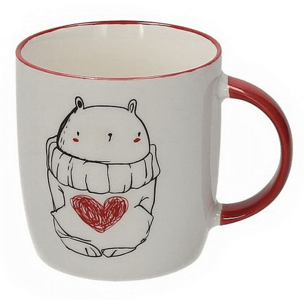 Кружка фарфоровая "Медвежонок с сердцем", 350 мл, белый, красный