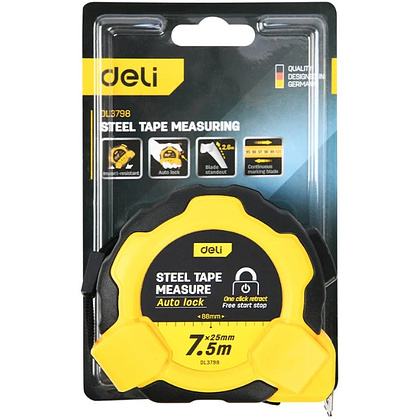 Рулетка Deli YS EDL3796, 7,5 м х 25 мм, желтый, черный - 12