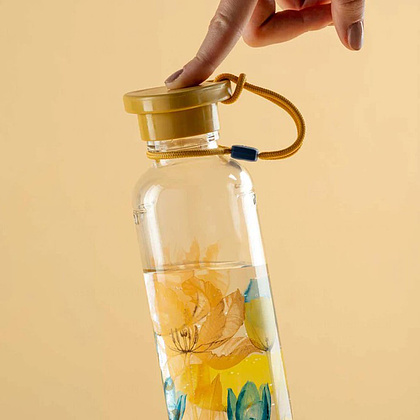 Бутылка для воды "Sand Flower", стекло, 500 мл, прозрачный, желтый - 6