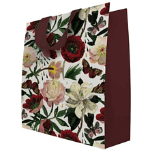 Пакет бумажный подарочный "Flora. Пионы", 26x32,4x13 см, белый, красный