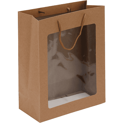 Пакет бумажный подарочный "212876", 26х32х12 см, с окном, крафт