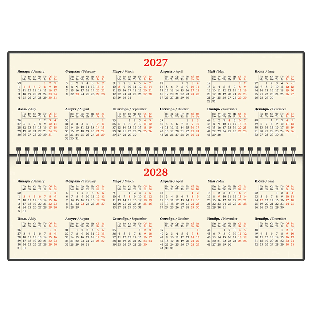 Планинг датированный "Iguana" на 2027 год, 128 страницы, линейка, на спирали, красный - 2