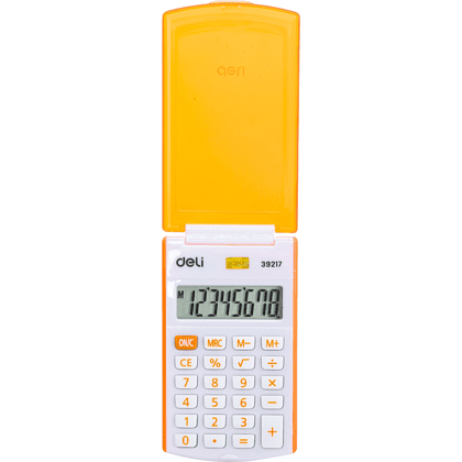  Калькулятор карманный Deli "Easy 39217", 8-ми разрядный, пластик, белый, оранжевый