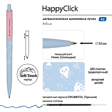Ручка шариковая автоматическая "HappyClick. Зефирные животные. Панды", 0.5 мм, розовый, голубой, стерж. синий