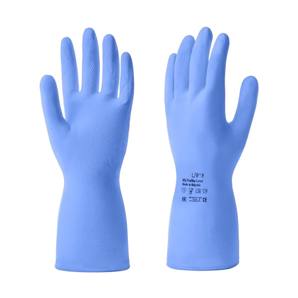 Перчатки латексные HQ Profiline, р-р M, с х/б покрытием, синий