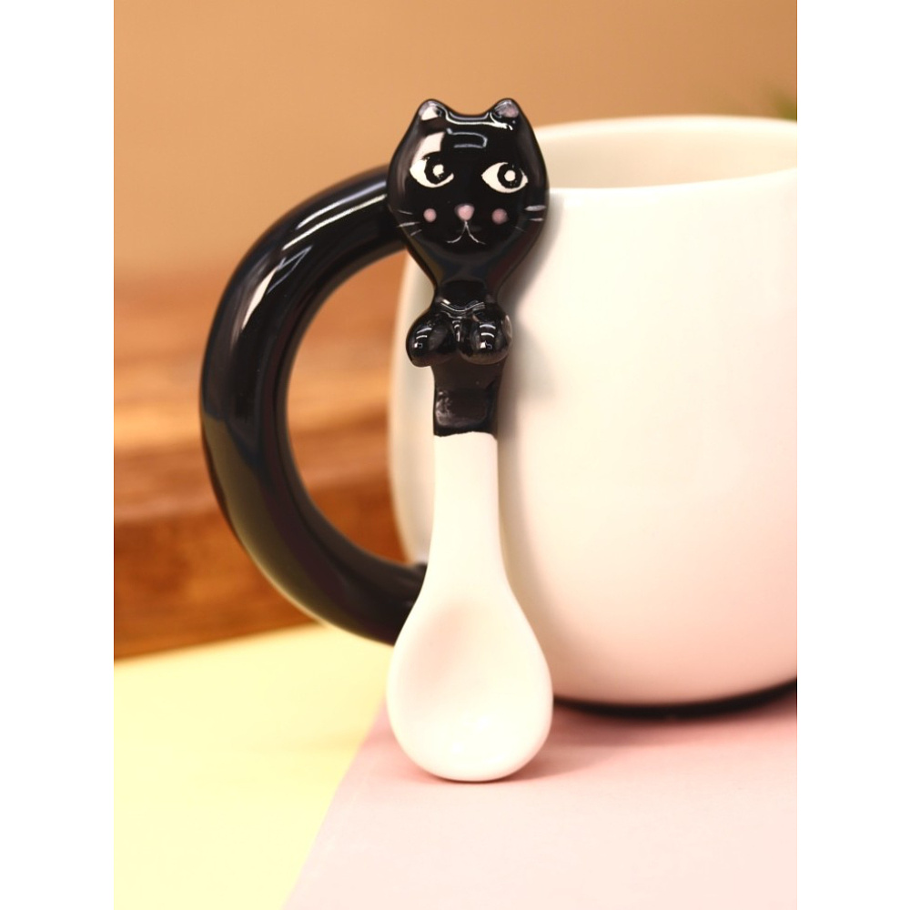 Кружка керамическая "Sly cat", 380 мл, черный, белый - 3