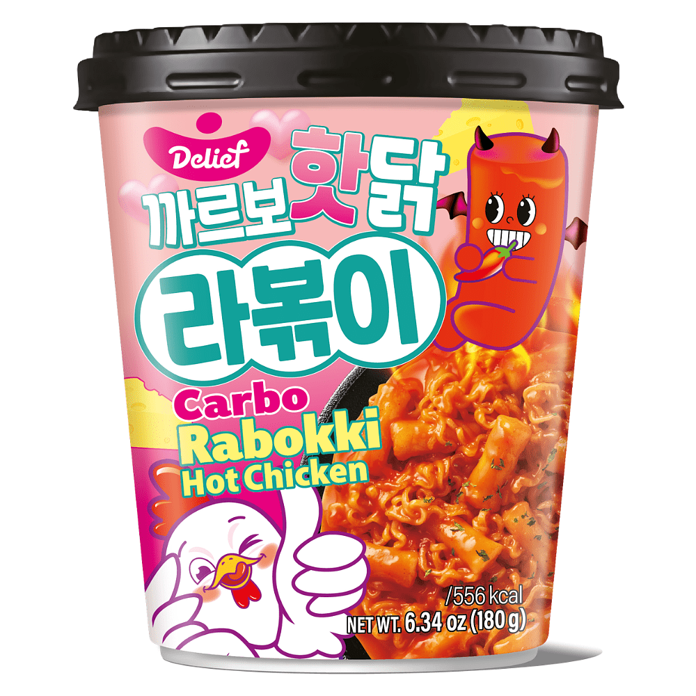 Палочки рисовые "Delief. Carbo Hot Chicken Flavor Rabokki", со вкусом острой курицы в соусе карбонара, 180 гр