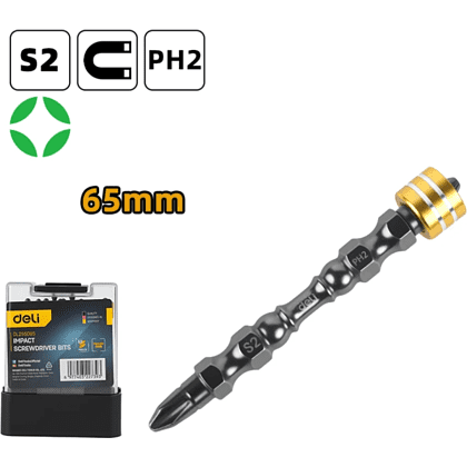 Бита Deli YS EDL255065, с ограничителем, 10 шт., PH2 x 65 мм, для ГКЛ - 2