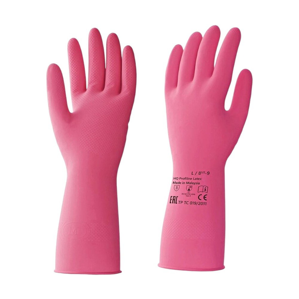 Перчатки латексные HQ Profiline, р-р M, с х/б покрытием, красный