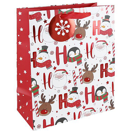 Пакет бумажный подарочный "HOHOHO", 21.5x10.2x25.3 см, белый, красный