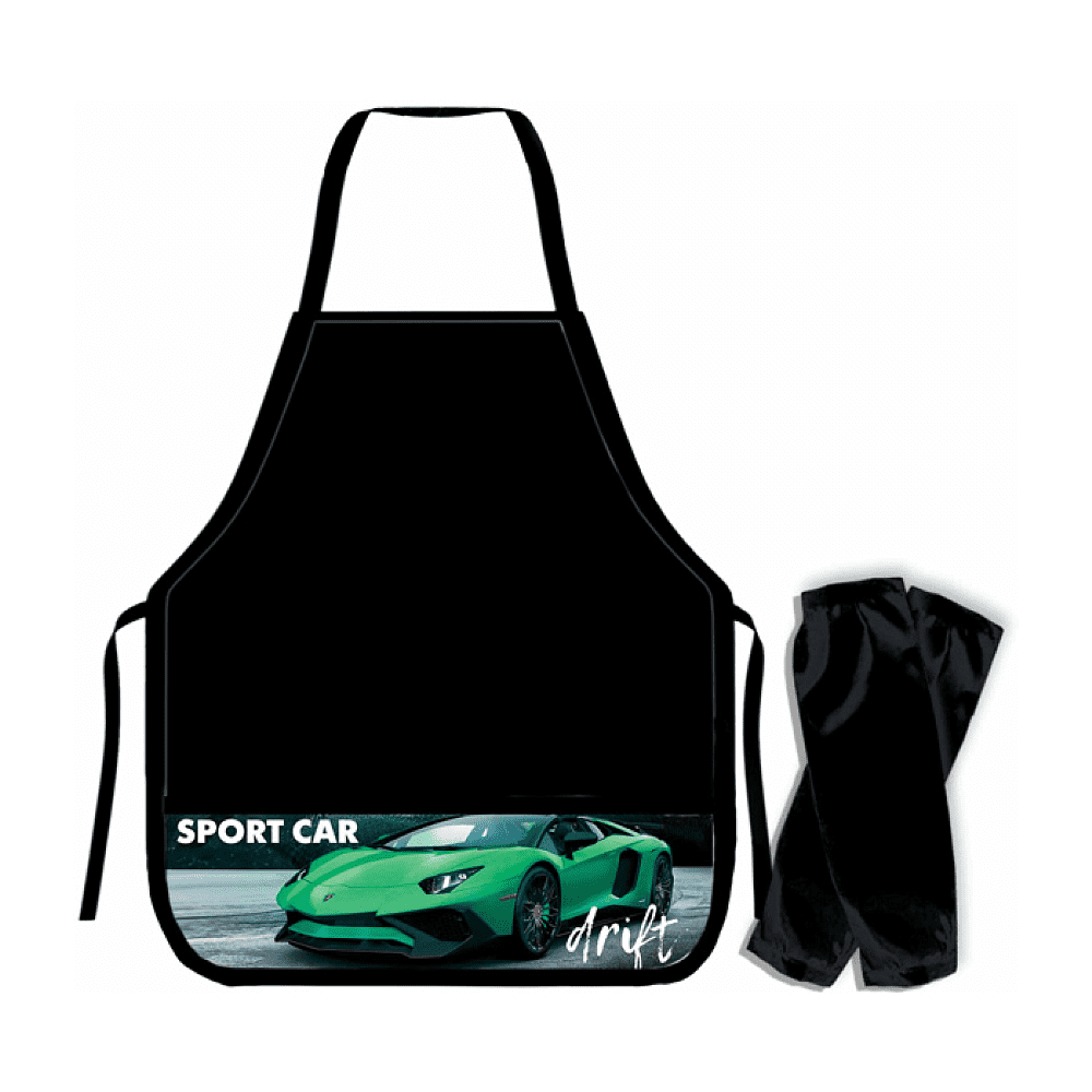 Фартук для труда "Green sport car"  с нарукавниками, черный