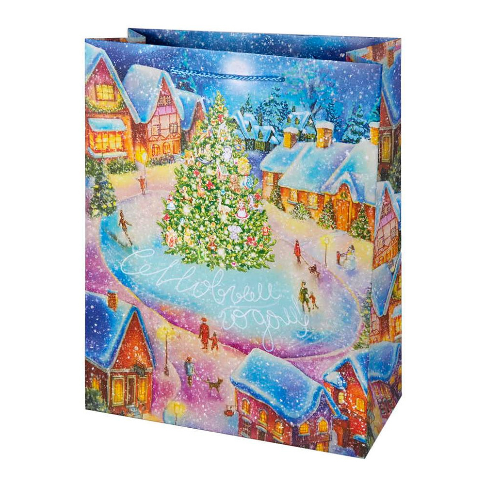 Пакет бумажный подарочный "Рождественская площадь", 26x32.4x12.7 см, разноцветный