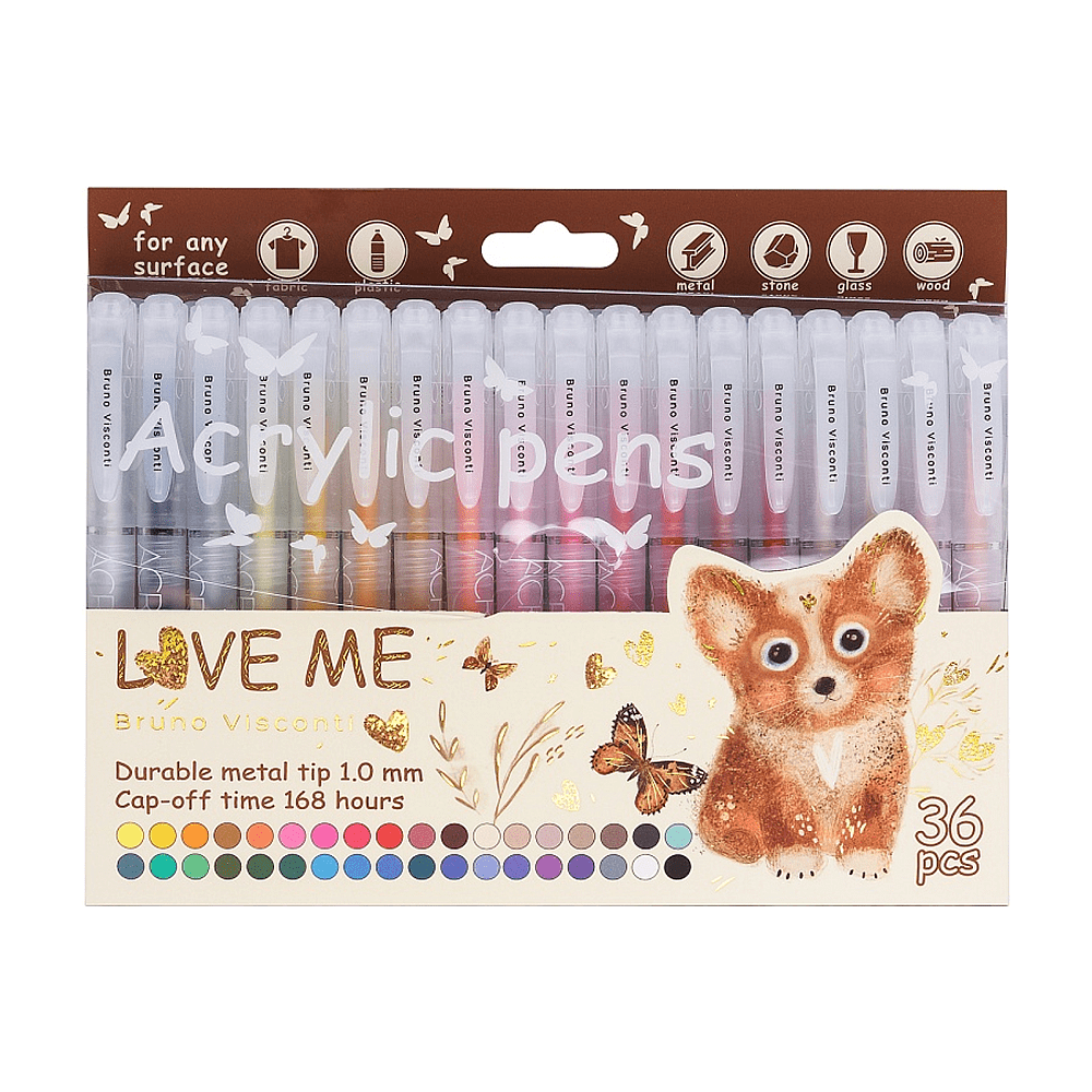 Набор ручек акриловых "Love me", шариковые, 1 мм., 36 штук