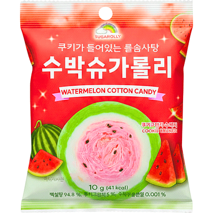 Сахарная вата "Watermelon Sugar Lollies", 10 гр., с кусочками печенья со вкусом арбуза