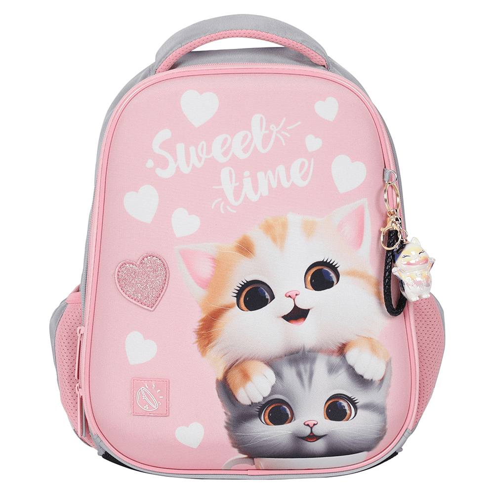 Рюкзак школьный "First Cute cats", розовый, серый