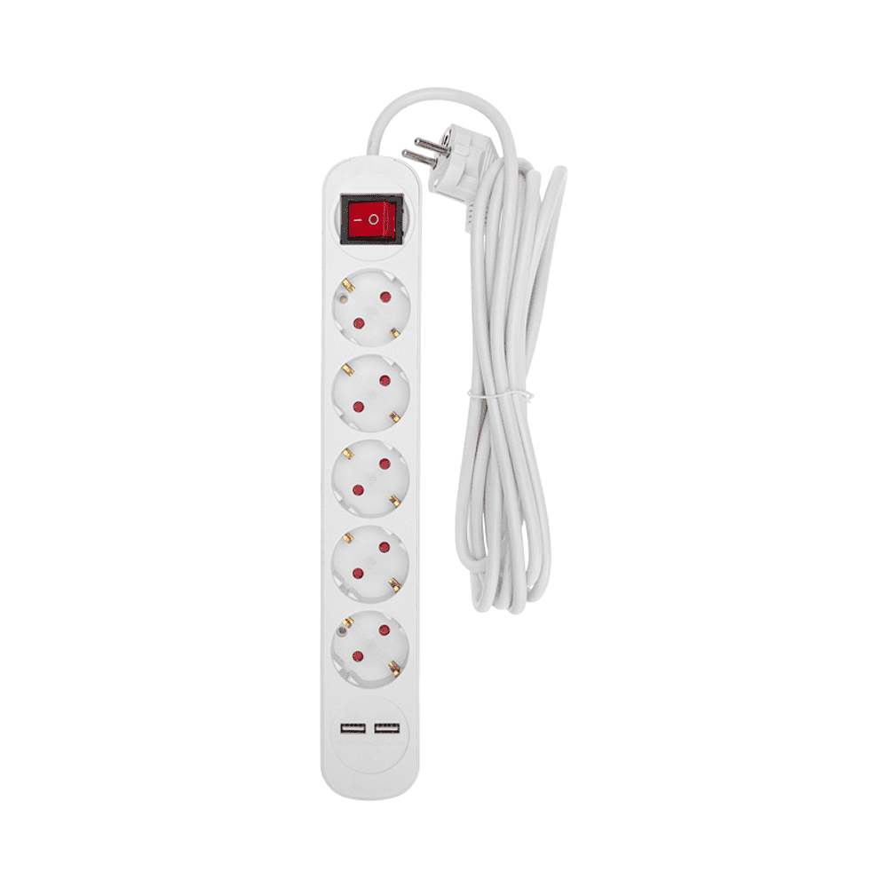 Удлинитель "Standard", 5 розеток, 2 USB, 16А, 3 м, белый