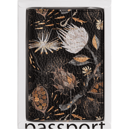 Обложка для паспорта "Flora. Ночные цветы", кожзам., черный