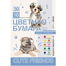 Бумага цветная набор "Милые друзья", А4, 10 цветов, 30 листов, мелованный