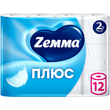 Бумага туалетная Zemma Плюс, 12 рулонов, 2 слоя, белый