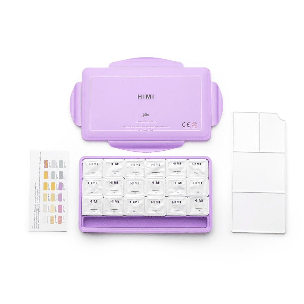 Краски гуашевые "Himi Jelly Cup. Pastel colors", 18 цветов, кювета, фиолетовый футляр - 5