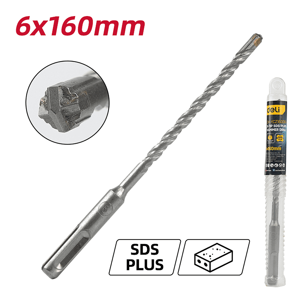 Бур по бетону Deli YS EDH-YCZ16006-E1, 6 x 160 мм, X-Tip, SDS-PLUS - 2 Бур по бетону Deli YS EDH-YCZ16006-E1, 6 x 160 мм, X-Tip, SDS-PLUS - 2