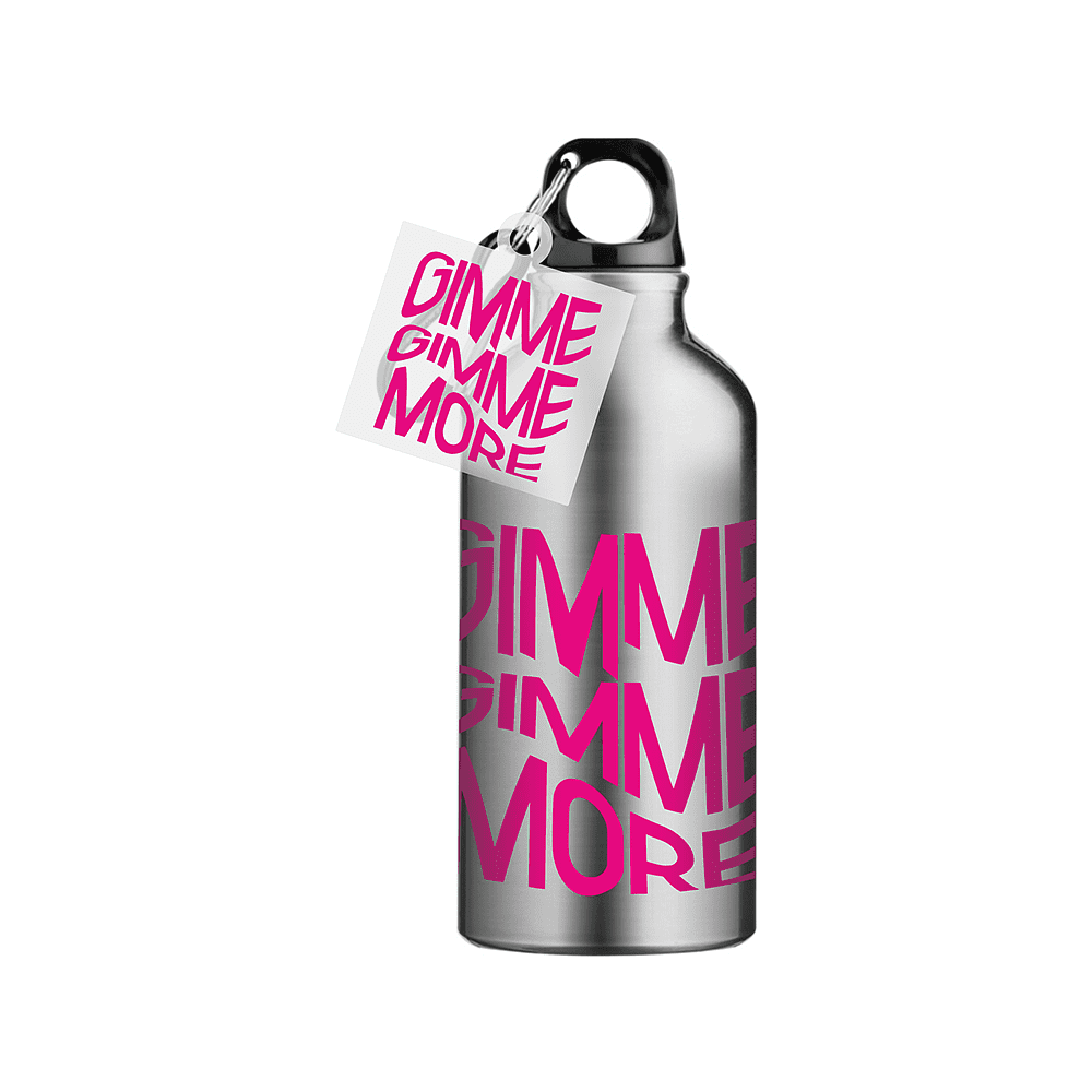 Бутылка «Gimme more» с карабином, серебристый, с брелоком, цвет прозрачный с печатью